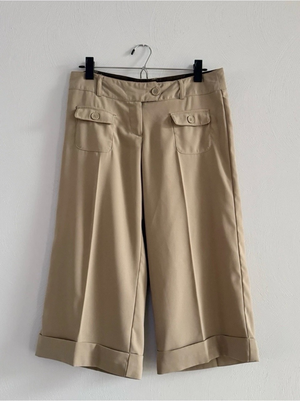Guess Jeans Womens Capri Pants Sz 7 Khaki Tan Wide Leg Cropped Cuffed Y2K JG9041